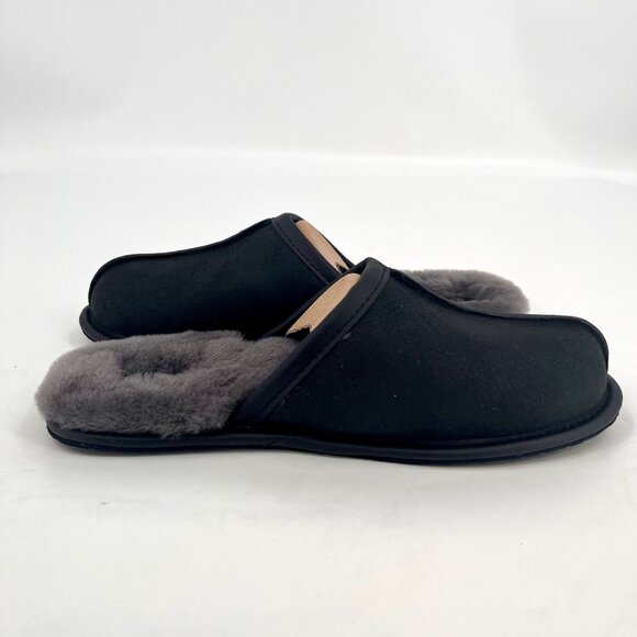 UGG Scuff Slippers Size 8 Black Suede Sheepskin Wool Lined Slip On - Picture 5 of 15